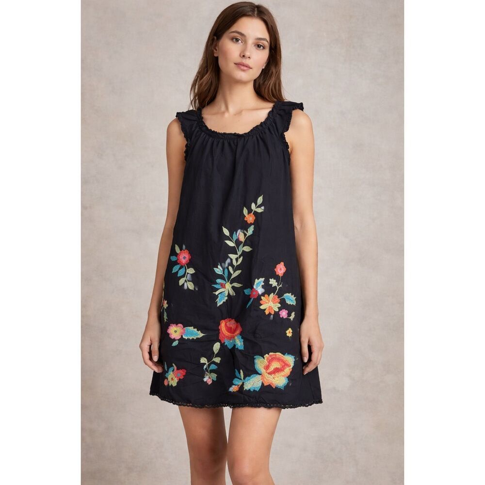 Royalty S Black Floral Embroidered Dress Sleeveless Size Small Boho